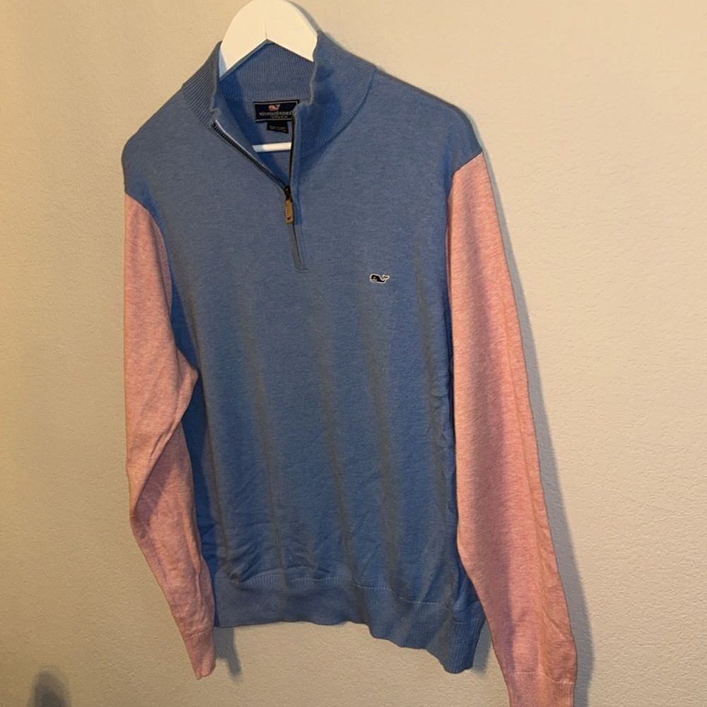 Vineyard Vines Blue Pink 1/4 Zip Pullover Sweater impeccable size M